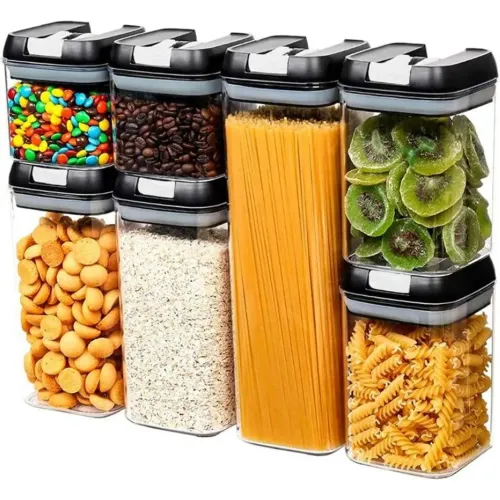 GENERICO Set 7 Dispensador Hermético Arroz Y Menestras Contenedor De Alimentos Negro