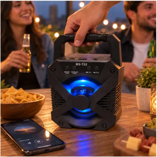 GENERICO Parlante Bluetooth Portátil Ms-T02 5w Con Luces Rgb Radio Fm Usb Y Tws