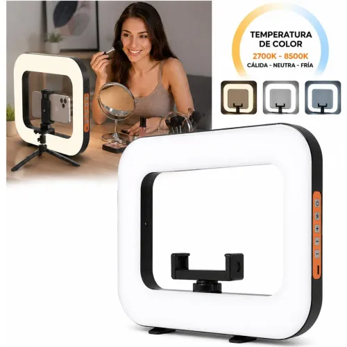 GENERICO Aro De Luz Led Rectangular Recargable 20w Para Celular Con Soporte 2700k-8500k