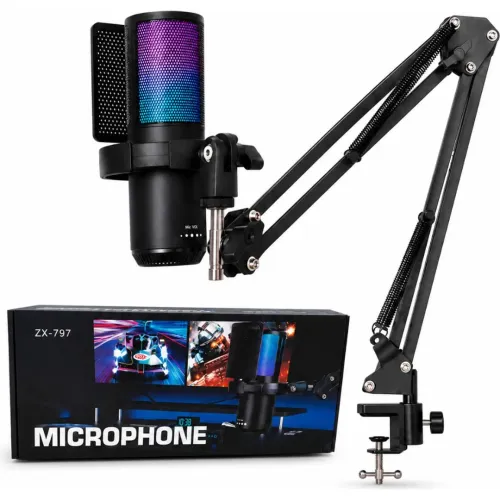 GENERICO Micrófono Condensador Rgb Para Streaming Szx-797 Con Brazo Articulado Reducción De Ruido