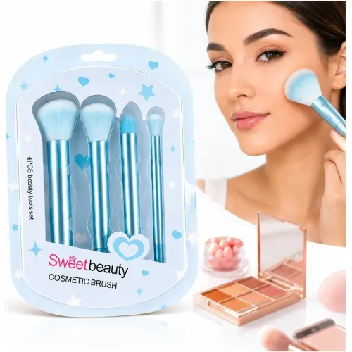 GENERICO Set De 4 Brochas De Maquillaje Cosméticas Sweet Beauty Para Rostro Y Ojos Cerdas Suaves