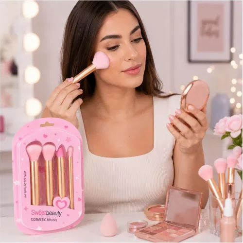 GENERICO Set De 4 Brochas De Maquillaje Cosméticas Sweet Beauty Para Rostro Y Ojos Cerdas Suaves