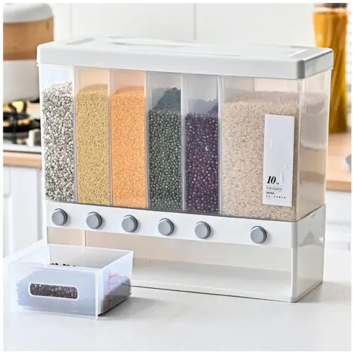 GENERICO Dispensador De Arroz Y Menestras Contenedor Con 6 Compartimentos 10 Kg