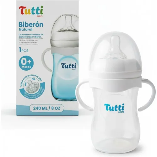 GENERICO Biberón Natural Tutti De 240 Ml 8 Oz Tetina Ancha Anticólicos Asa Ergonómica
