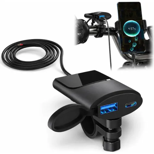 GENERICO Cargador Para Moto Motocicleta 12v-24v 18w-30w Doble Puerto Carga Rápida Usb-Tipo C