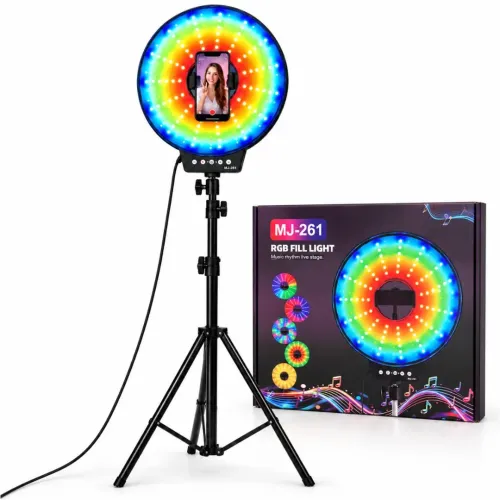 GENERICO Aro Luz Led Rgb Mj-261 De 26cm Modo Música Streaming Con Trípode De 2m