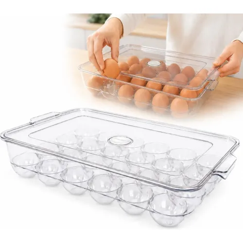GENERICO Organizador Porta Huevos X24 Acrílico Con Tapa Apilable Para Refrigerador