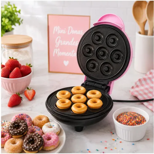 GENERICO Mini Wafflera Para 7 Mini Donas Antiadherente Eléctrica Portátil De 350w