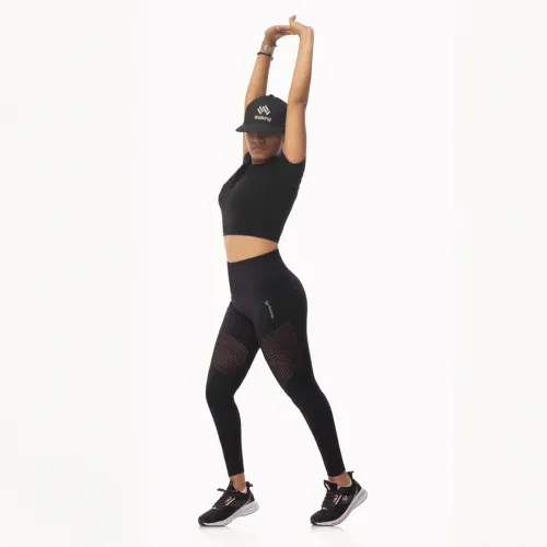 WALKING Conjunto Deportivo Mujer Activewear Manga Corta Negro Walking Yjt8008d