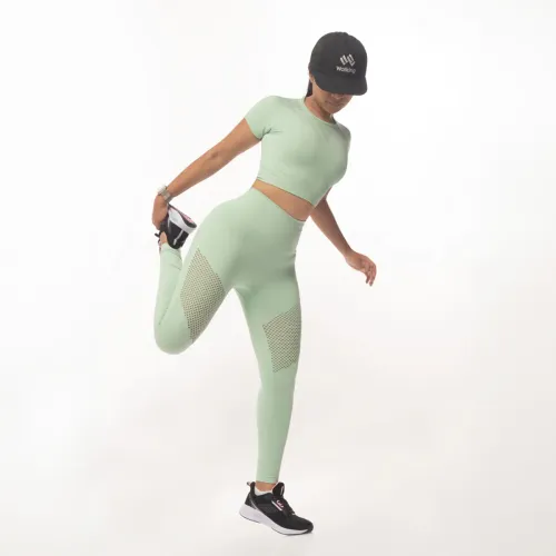 WALKING Conjunto Deportivo Mujer Activewear Manga Corta Verde Claro Walking Yjt8008d