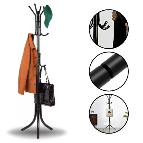 PENTHA Perchero Organizador De Pie Para Ropa, Sombrero Y Carteras Negro