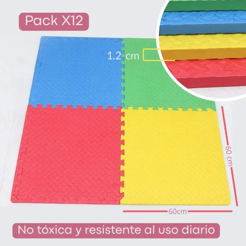 PENTHA Piso De Goma Para Bebé 60 X 60cm Pack Por 12 Unid