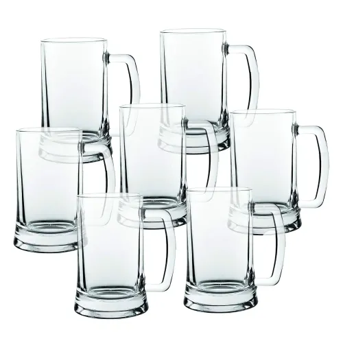 PENTHA Vaso Cervecero De Vidrio Con Asa 490ml Set De 6 Tazas Transparentes