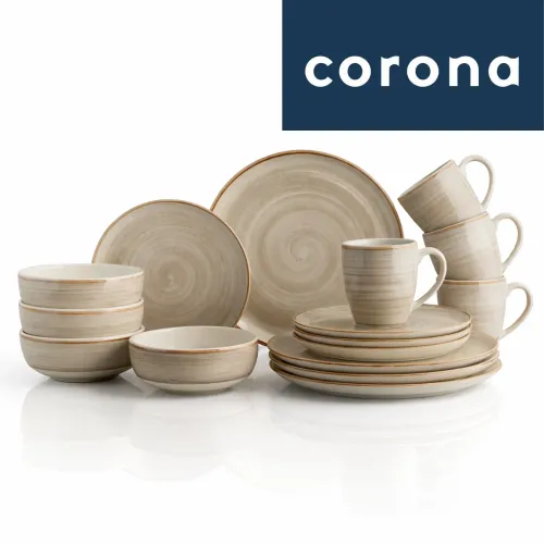 CORONA Vajilla Corona Caoba Gris 4 Puestos 16 Piezas