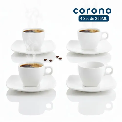 CORONA Set Taza Porcelana Para Té Y Café + Plato Corona 255ml - 8pzs Actualite