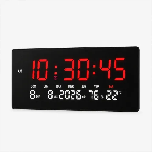 PENTHA Reloj Digital De Pared Fecha, Hora Y Temperatura Led Rojo