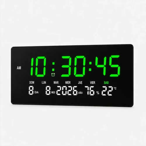 PENTHA Reloj Digital De Pared Fecha, Hora Y Temperatura Led Verde