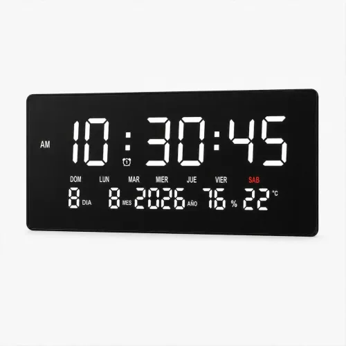 PENTHA Reloj Digital De Pared Fecha, Hora Y Temperatura Led Blanco