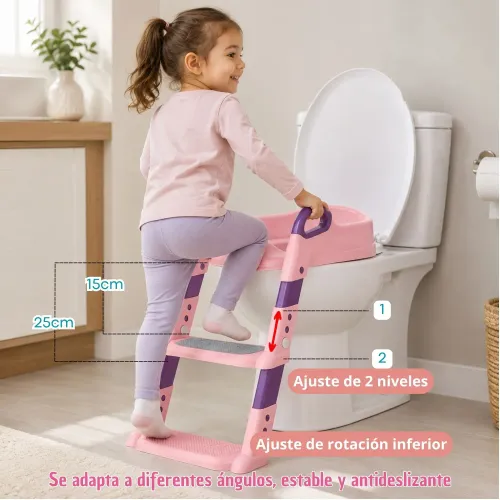 PENTHA Adaptador De Baño Y Escalera Portátil Para Niños Rosa
