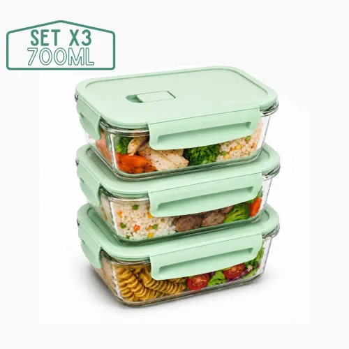 PENTHA Taper De Vidrio Hermético 700ml Rectangular 3 Pzs Jade