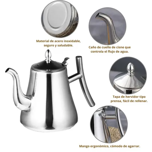 PENTHA Cafetera Tetera 1.5l Con Filtro De Acero Inoxidable