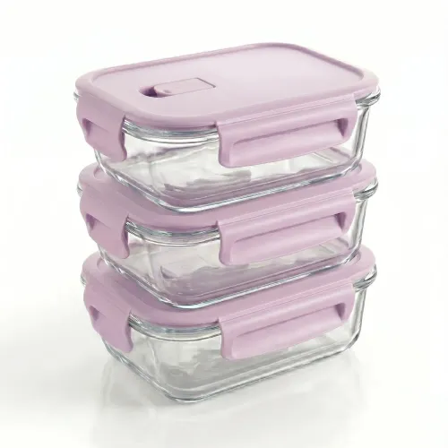 PENTHA Taper De Vidrio Hermético Rectangular 410ml - 3 Und Rosa