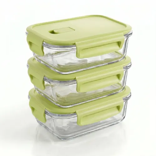 PENTHA Taper De Vidrio Hermético Rectangular 410ml - 3 Und Verde