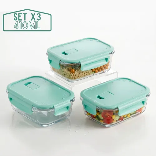 PENTHA Taper De Vidrio Hermético Rectangular 410ml - 3 Und Jade