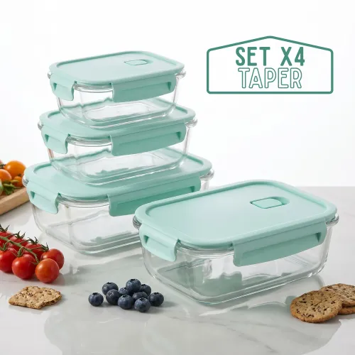 PENTHA Taper De Vidrio Hermético Set 4und (410, 700, 1040, 1520ml) Jade