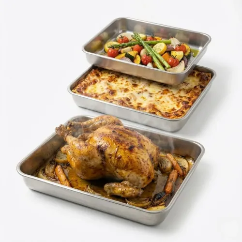 PENTHA Set De 3 Bandejas Para Horno De Acero Inoxidable 30, 35 Y 42cm