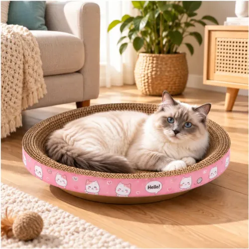 GENERICO Cama Rascador Redondo Para Gato Cartón Corrugado De Alta Densidad 50cm