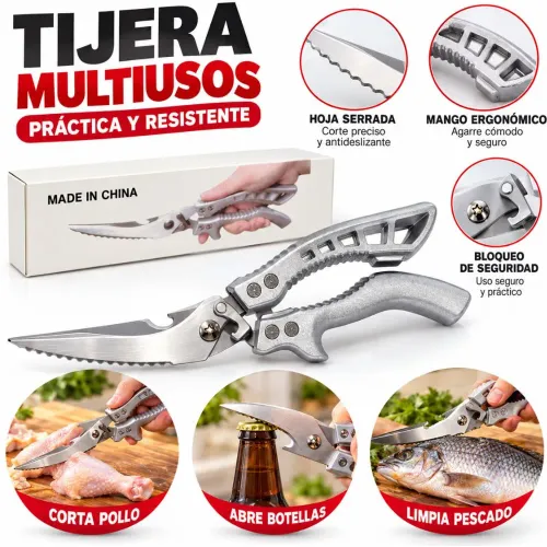 GENERICO Tijera De Cocina Multiusos 3 En 1 Acero Inoxidable Con Hoja Serrada Y Abridor