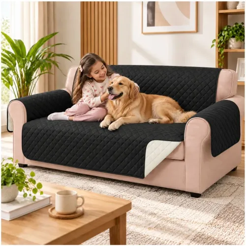 GENERICO Forro Cobertor De Sofá Negro Reversible Lavable Protección Para Mascotas