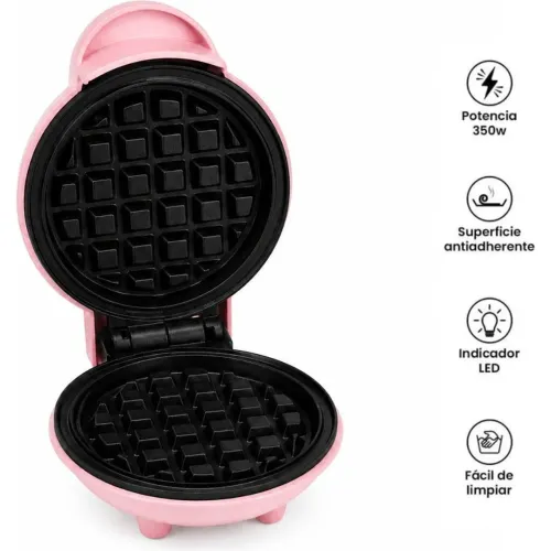 GENERICO Mini Wafflera Antiadherente Eléctrica Portátil De 350w Rosado