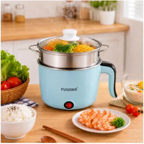 GENERICO Mini Olla Eléctrica Multiusos Fuxiong 1l Portátil De 600w Con Vaporera Acero Inox - Celeste