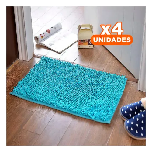 GENERICO Pack4 Alfombra Comoda Microfibra 40x60cm Celeste