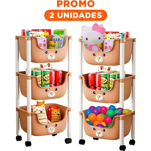 GENERICO Pack2 Estantero Kawaii 3 Niveles Diseno Osito