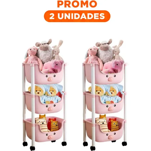 GENERICO Pack2 Estantero Kawaii 3 Niveles Diseno Chancho