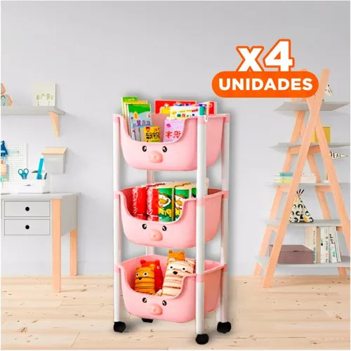 GENERICO Pack4 Estantero Kawaii 3 Niveles Almacenaje Comodo