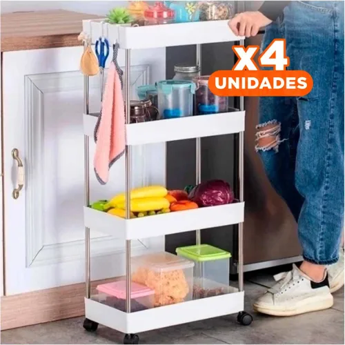 GENERICO Pack4 Anaquel Lateral De 4 Niveles Con 4 Ruedas