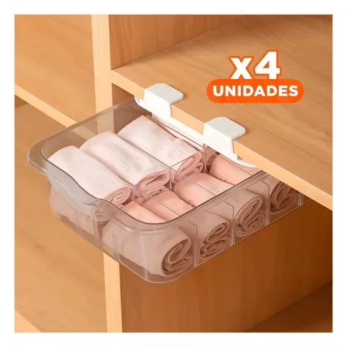 GENERICO Pack4 Organizador De Ropa Gris Transparente