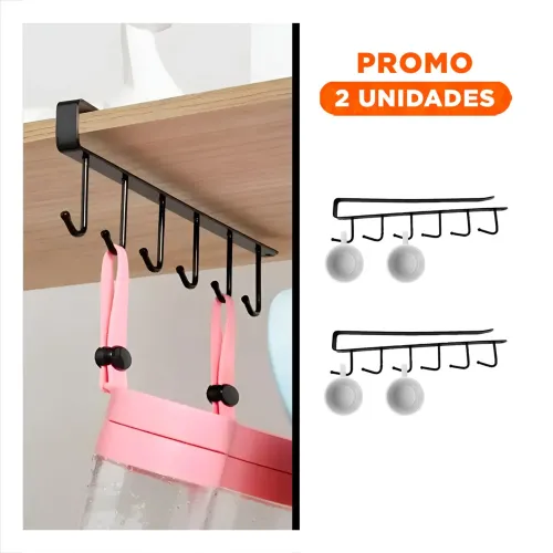 GENERICO Pack2 Organizador De Tazas 6x1 Color Negro