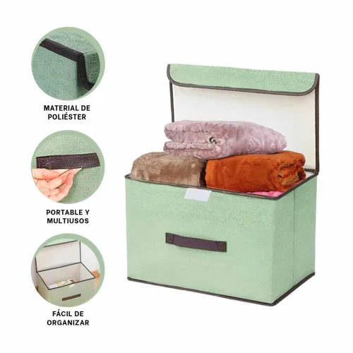 GENERICO Caja Organizadora De Tela Verde 36x24x23cm