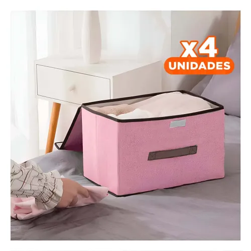 GENERICO Pack4 Caja Liviana Tela Rosado 36x24x23cm Para Ropa