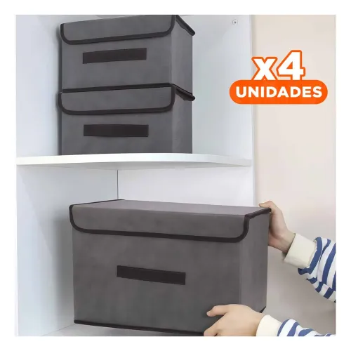 GENERICO Pack4 Baul Plegable De Tela Negro 36x24x23cm