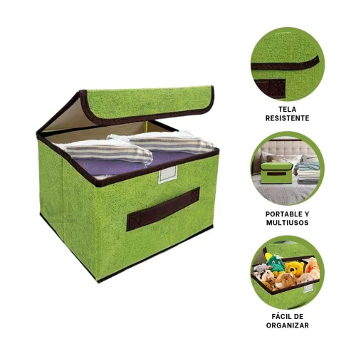 GENERICO Caja Organizadora De Tela Verde 25x19x16cm
