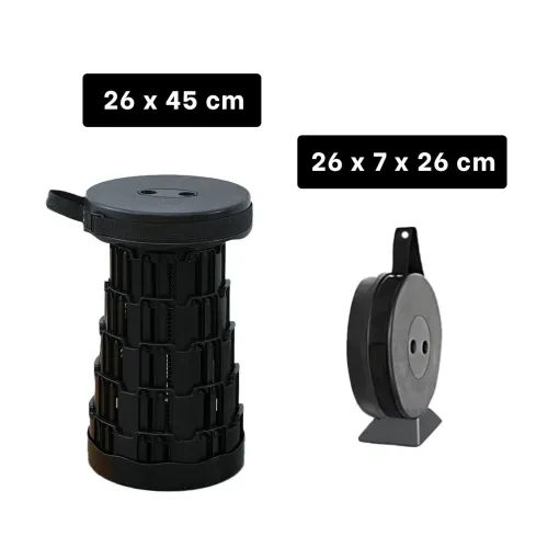 GENERICO Asiento Plegable Portatil Todo Negro Con Doble
