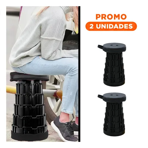 GENERICO Pack2 Taburete Plegable Portatil Todo Negro Con Dos