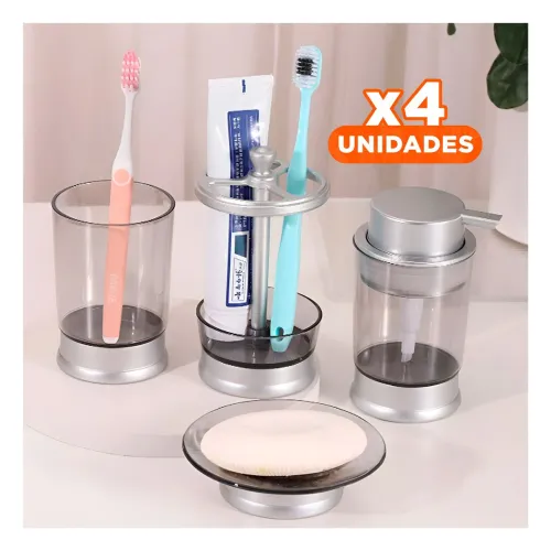 GENERICO Pack4 Coleccion Decorativa Aseo 4 Piezas Plateado