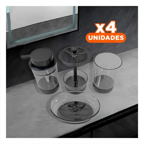 GENERICO Pack4 Coleccion Decorativa Aseo 4 Piezas Negro